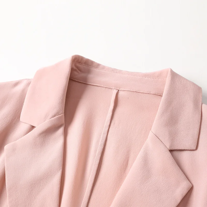 Pink Womens Silk Suits Blazer with Shorts Summer 2019 Chic Two Piece Set Top and Pants Vogue Office Ladies High Quality Coat ins
