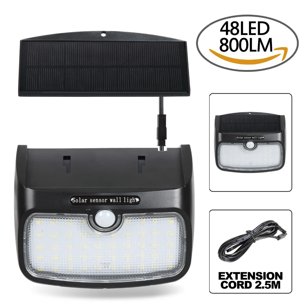 

T-SUN 48 LED Solar Motion Sensor Light For Outdoor Garden Wall With Line Separable Solar Power Light 3 Intelligent Working Modes