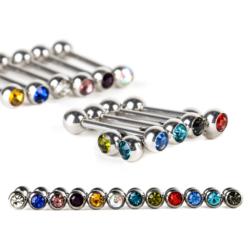 Chic Barbell Piercing Body Jewelry 12pcs Mixed Crystal Tongue Nipple