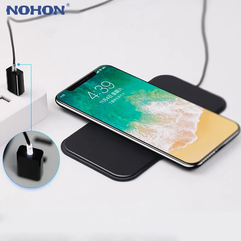 NOHON Qi Беспроводное зарядное устройство для iPhone X 8 Plus samsung S8 S7 S6 Note 5 LG Nexus 5 7 Nokia htc sony Универсальный QC USB быстрая зарядка