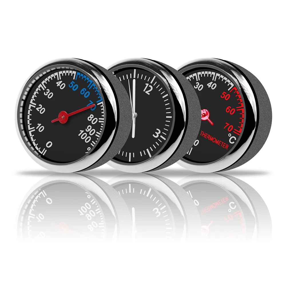 Car Thermometer Hygrometer Quartz Clock For Dashboard Ornament Abs Case