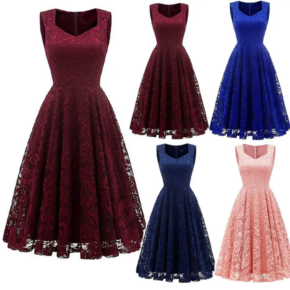 

2019 New Dress Women Casual Fashion Sexy Lace Sleeveless Party Dress Cocktail Prom Ballgown Fancy Dress Vestidos Casuales