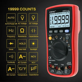 

19999 Counts Digital Multimeter AN870 True-RMS Temperature AC/DC Voltage Ammeter Current Meter LCD Backlight Multimeter