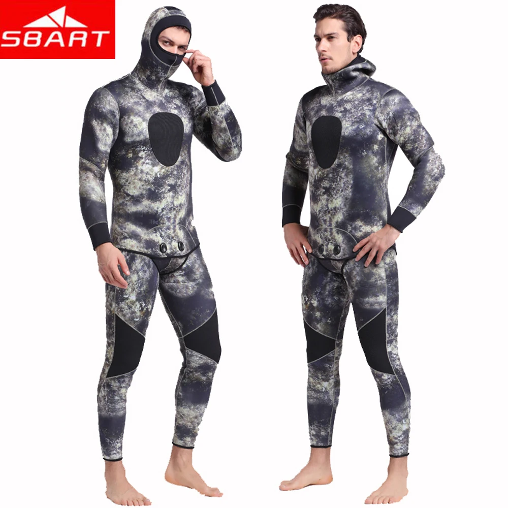 SBART Neoprene 5mm Camouflage wetsuit Two Piece Dive Athletic Diving