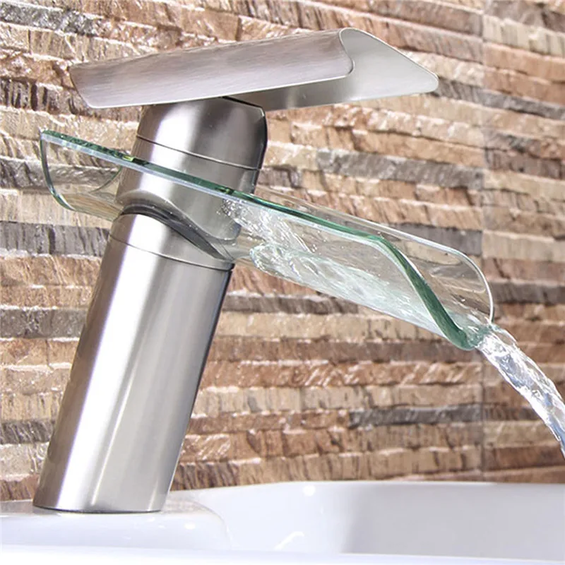 NEW Bathroom Faucet Advanced Modern Glass Waterfall Contemporary Chrome Brass Bathroom Basin Sink Mixer Waterfall Tap