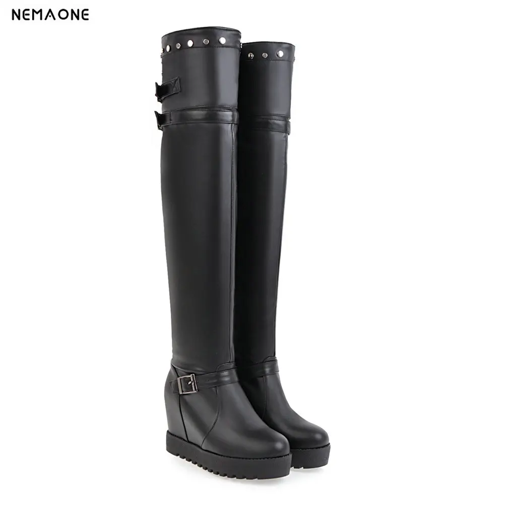 

New Women over the knee high Boots height increasing woman high Heel shoes Women casual shoes black white brown