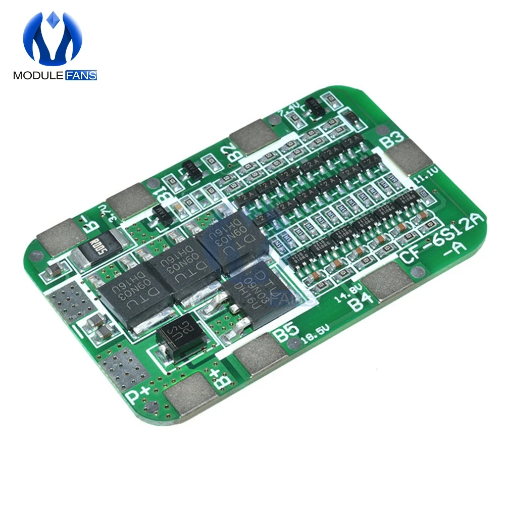 Плата защиты от перегрузки по току 6 S 15A 24 В PCB BMS для литий ионных батарей 18650