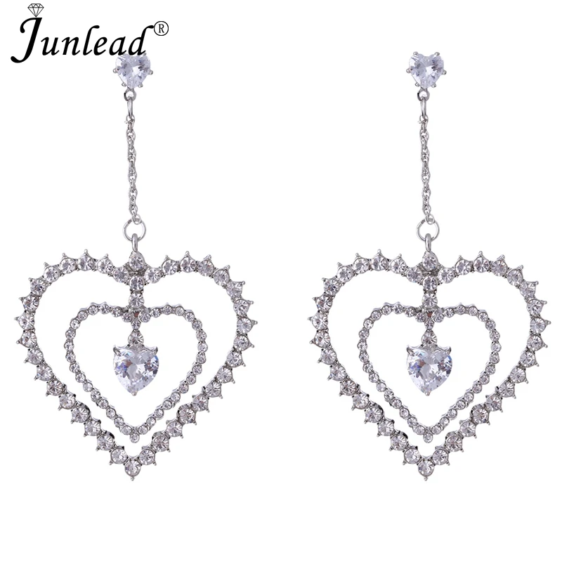 

Junlead Fashion Vintage Gold Silver Statement Oorbellen Shiny Crystal Rhinestone Sweet Heart Drop Earring For Women Love ewelry