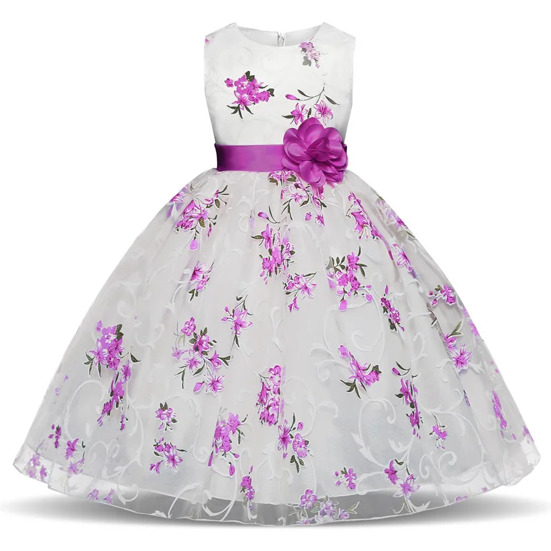 Платье с цветочным узором для девочек для свадебной вечеринки, летние платья для девочек, Детский костюм принцессы, детская одежда с юбкой-пачкой, детские платья на день рождения, 6 лет - Цвет: Purple
