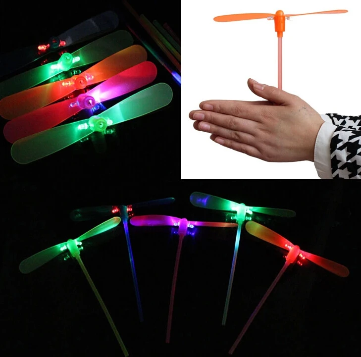 

150pcs/lot Christmas Gift glowing in the dark Light up toys for kids LED dragonfly flying rotor toy party decoration supplies