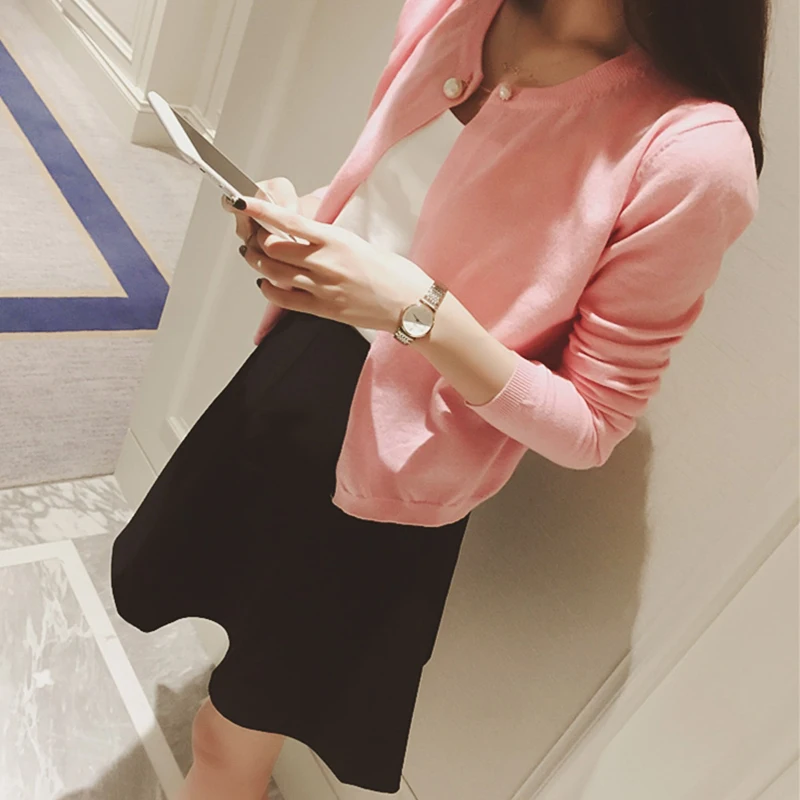 

2019 Spring Autumn Knitwear Women's Cardigan Short Outerwear Summer Air Conditioner Coat Loose Sunscreen Long Sleeve Thin Jacket