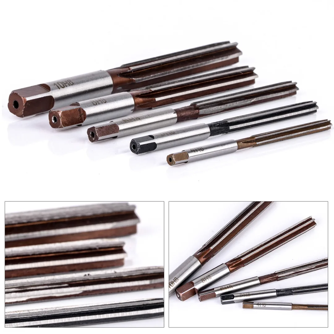 5pcs H8 Chucking Straight Shank Hand Reamers Set 6 Flutes 4mm/5mm/6mm/8mm/10mm For Metal Tools Cutting Mayitr