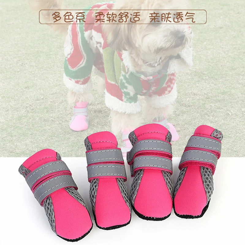 Легкая дышащая Нескользящая прогулочная Обувь для собак; мягкая летняя обувь для домашних животных; отражающие ботинки для безопасности в ночное время; большие и маленькие собаки