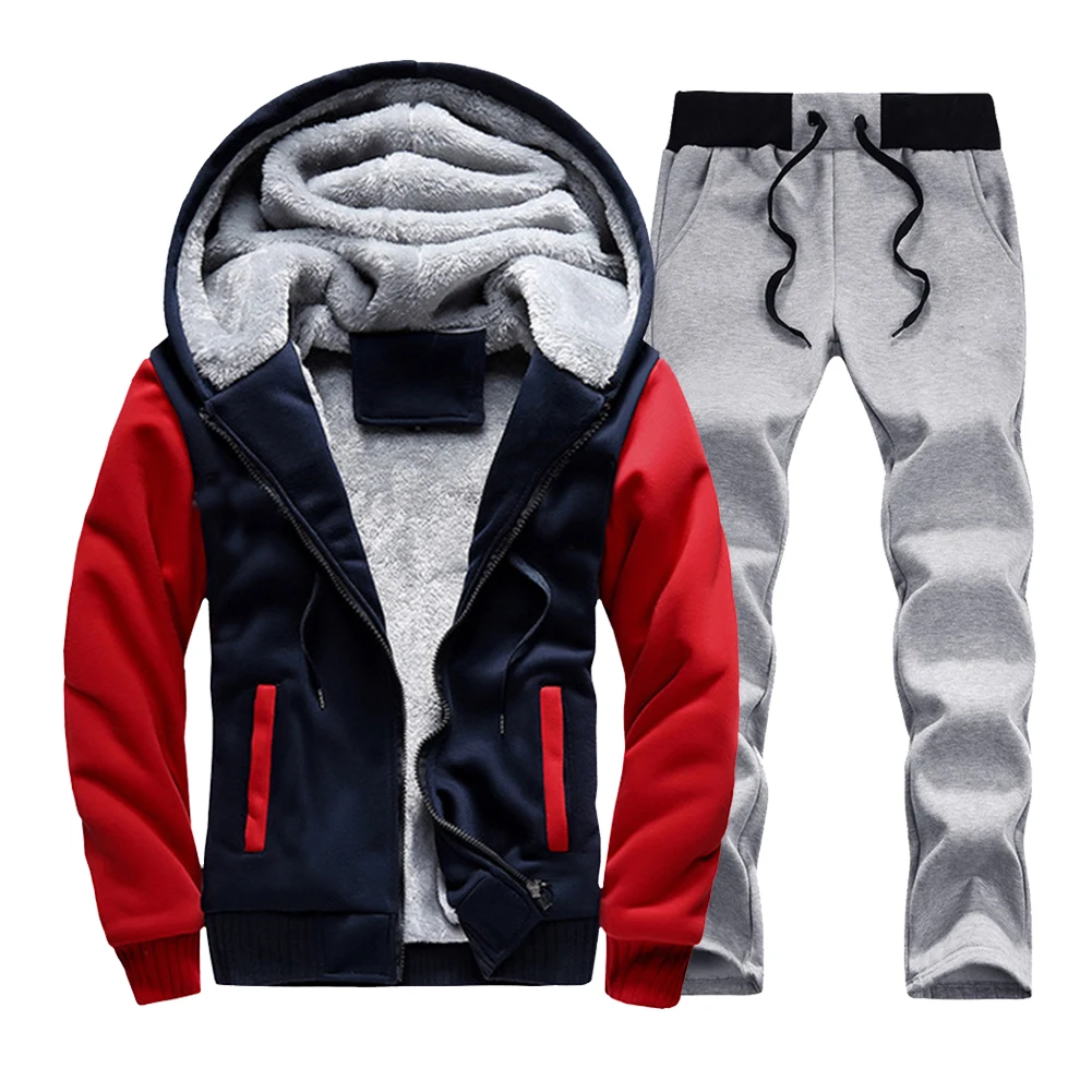 Russia Size Winter Tracksuits Men Set Thicken Fleece Hoodies + Pants Suit Warm Casual Men's Coats Hoodie Suits Fleece Jacket Men