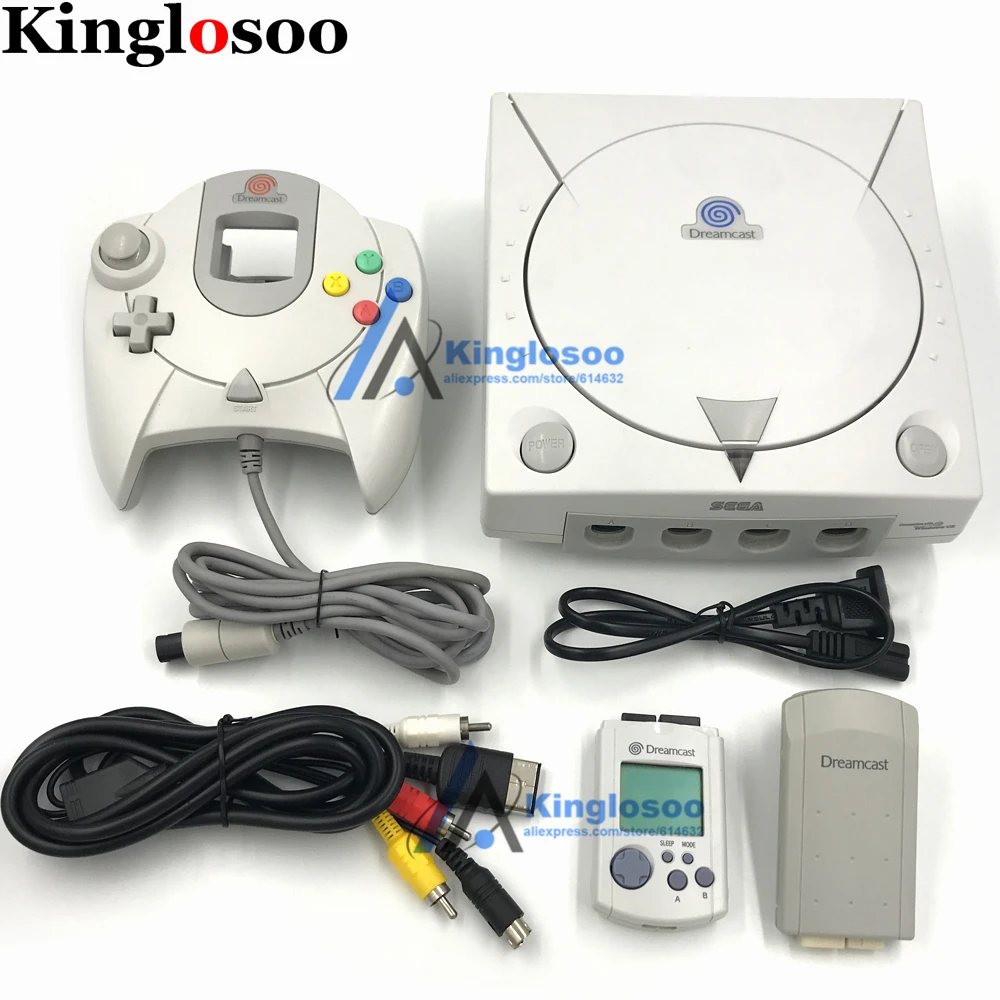 

Original used game console for Sega Dreamcast DC controller VMS Visual Memory Card Rumble Jump Pack w/ AV cable