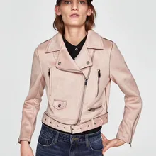 Повседневное замши Искусственная кожа куртка женские длинный рукав короткий Панк пальто Зимняя женская обувь на застежке-молнии карманы пояса дамы Pu Кожаные куртки