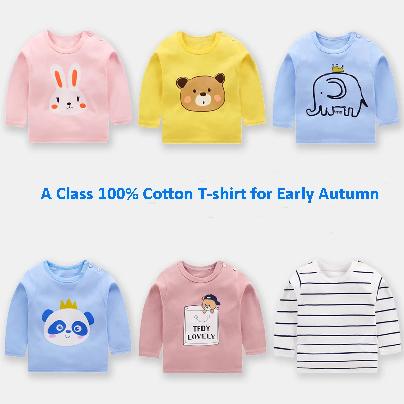 

Spring Autumn For 1-2-3-4-5 Years Children Tops Tees Cotton Cartoon Print Basic Little Baby Kids Girls Long Sleeve T Shirts