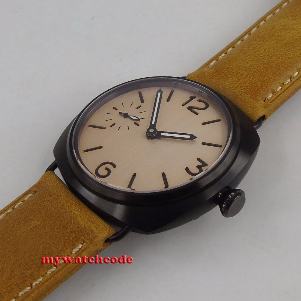 47 мм parnis стальной розовый стерильный циферблат 6497 ручной обмотки кожаные мужские часы