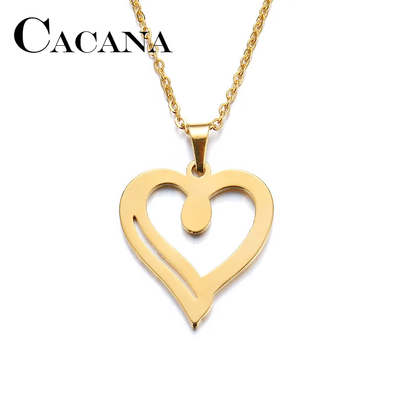 

CACANA Stainless Steel Necklace For Women Man Lover's Heart Gold And Silver Color Pendant Necklace Engagement Jewelry