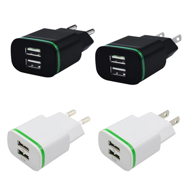 US EU Plug 2 Ports LED Light USB Charger 5V 2A Adapter For iPhone For Pad
