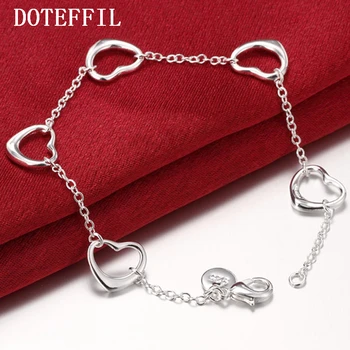 

DOTEFFIL 925 Sterling Silver Five Heart Chain Bracelet For Woman Charm Wedding Engagement Fashion Party Jewelry