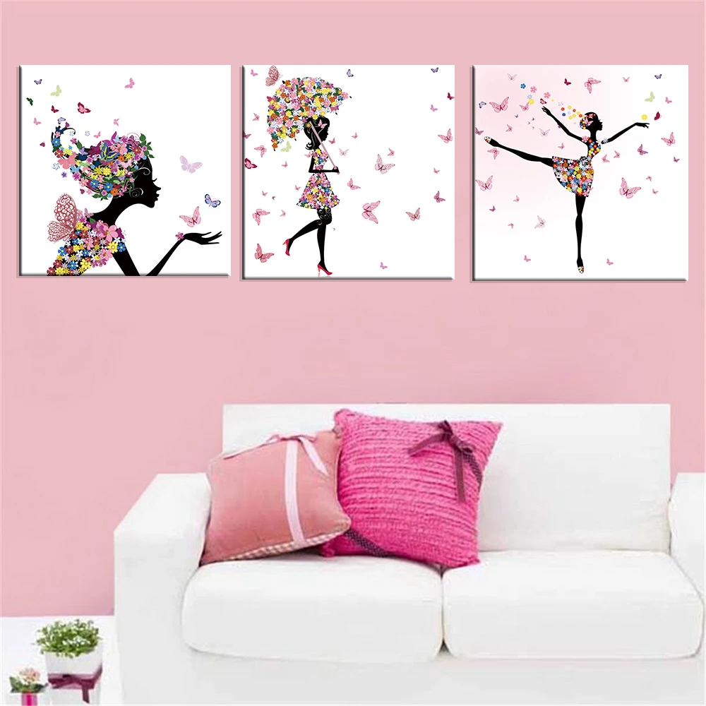 Dancing Girl Oil Painting Butterfly Wall Poster Canvas Art