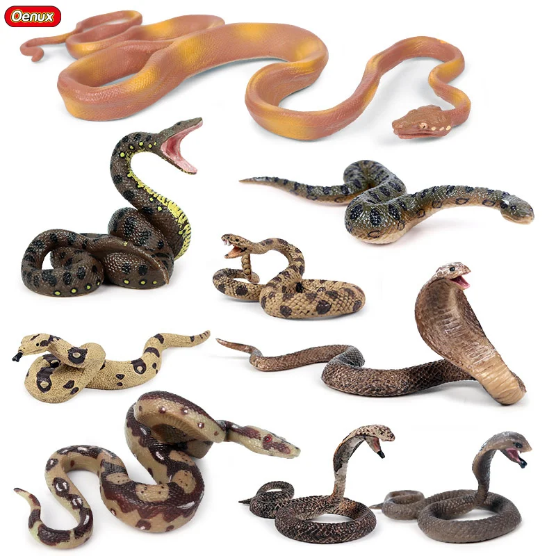 

Oenux Original Wild Forest Snakes Action Figures Simulation Animals Savage Green Anaconda Cobra PVC Figurines Model Toys For Kid
