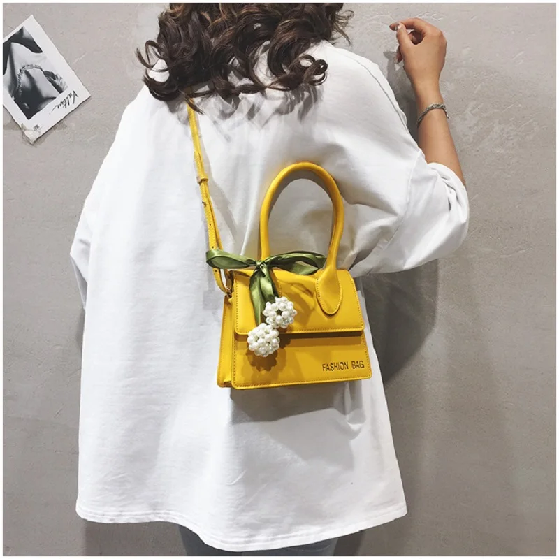 

Fashion Mini Tote Bag PU Leather Luxury Brand Women's Designer Handbag Ribbon Pearl Shoulder Messenger Bag for Women 2019 New