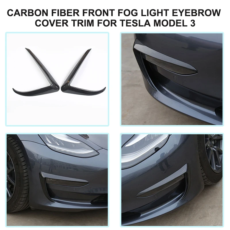 

For Tesla Model 3 2018-2020 Carbon Fiber Style Front Fog Light Eyebrow Cover Trim 2PCS