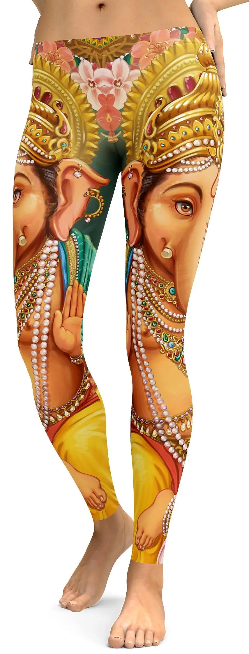 Indian elephant ganesha lord leggings yellow yoga high waist leggings (1)