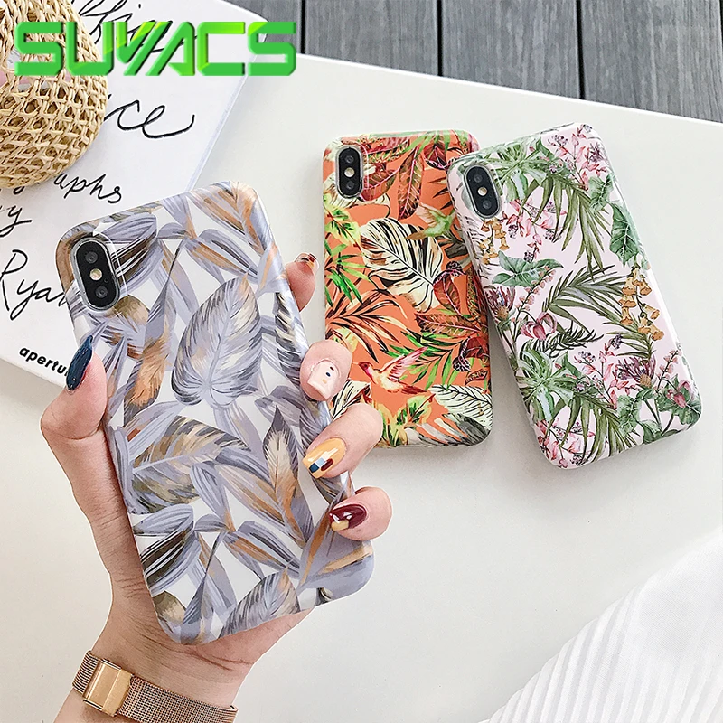 

SUYACS Retro Leaf Phone Case For iPhone XS Max XR 6 6S 7 8 Plus X Matte Soft IMD Full Body Coverage Phone Back Cover Shell Gifts