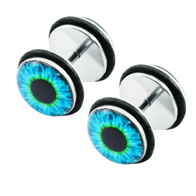 10mm Blue Eye Earrings Stainless Steel Fake Ear Gauges Plugs Sparkly 10mm Blue Eye Earrings Stainless Steel Fake Ear Gauges Plugs Sparkly Unique Stud Piercing Jewelry