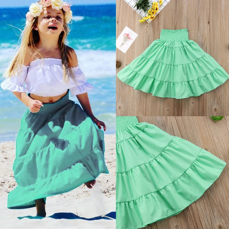 Модная Новая модная юбка для маленьких девочек, эластичная плиссированная юбка с высокой талией, Maix, длинные юбки, От 1 до 5 лет