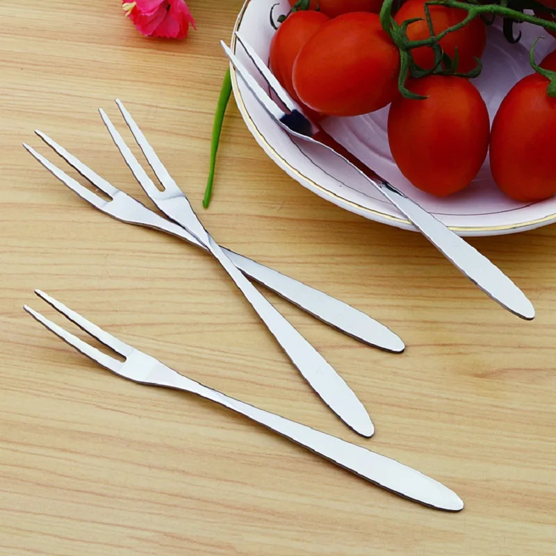 4pcs Fruit Forks Stainless Steel Two Tooth Dessert Salad Fork Home