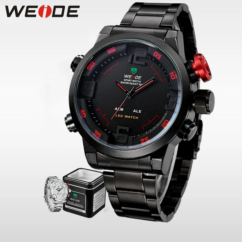 

WEIDE Luxury Brand Men LED Sport Watch Analog Digital Display Waterproof Stainless Steel Quartz Movement Wristwatch Men Gifts