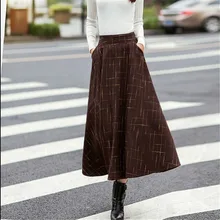 Autumn Winter Fashion Maxi Skirts Womens High Waist A-Line Woolen Skirt Vintage Retro Pleated Skirts Saias Femininas C1288