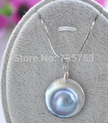 

HOT N632 REAL 22MM GRAY SOUTH SEA MABE PEARL PENDANT 925SILVER CHAIN