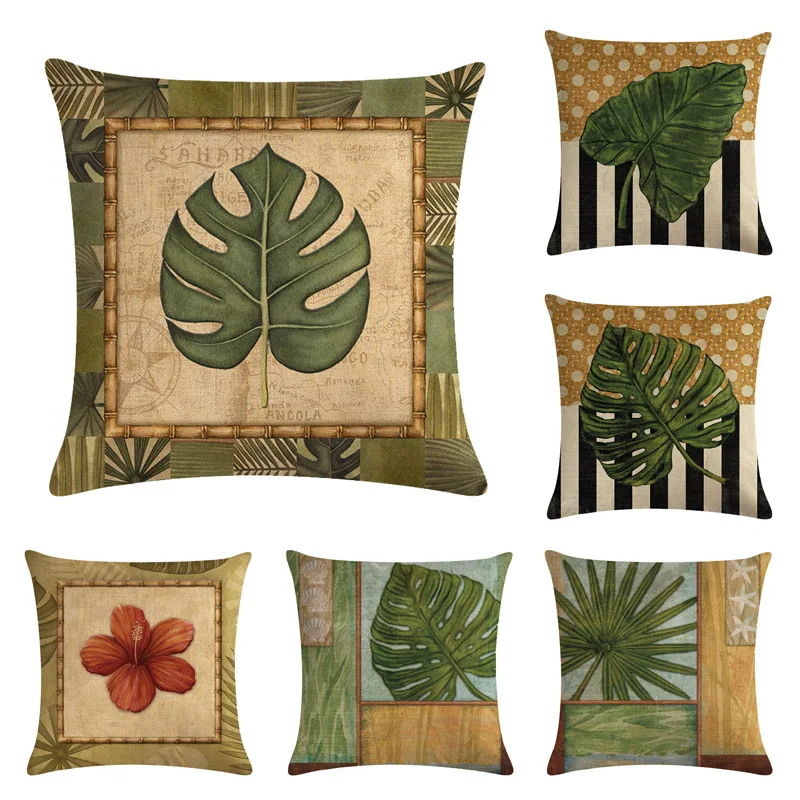 

Decorative Cushion Covers Green Plant Tropic Tree Throw Pillow Case Palm Leaf Flower Cushion Case Sofa Car Home Decor 45*45cm