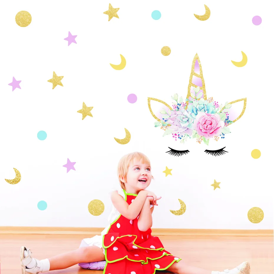 

Cartoon Cute Unicorns Star Heart Wall Stickers Nordic Style Kids Room Living room Decor DIY Home Wall Decals Sticker