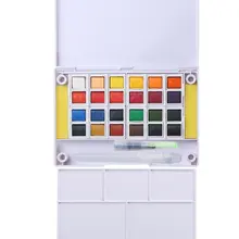 Дорожный набор акварельных красок, 24 цвета, Карманный чехол для эскиза поля с палитрой для смешивания, ручка с кистью для воды и 2 губки