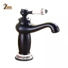 ZGRK Basin Faucets Black Brass Bathroom Sink Faucet Ceramics Single Handle Hole Deck Mount Washbasin Hot And Cold Mixer Tap zgrk deck mounted antique brass faucet single hole dual handle bathroom faucets basin mixer tap