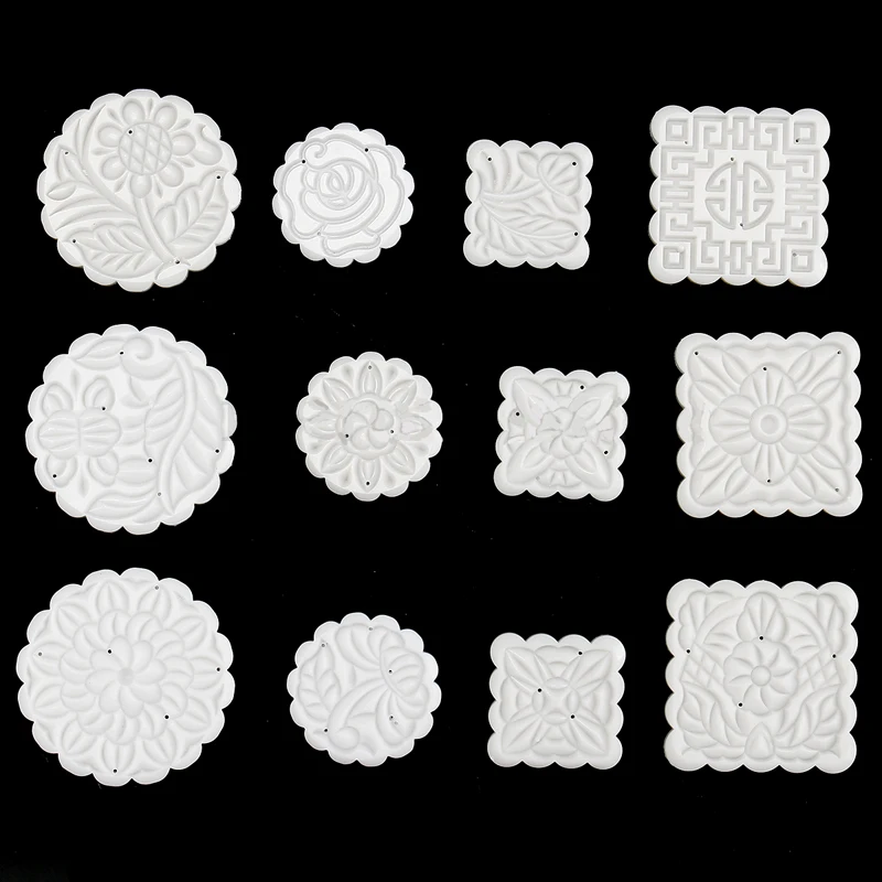 JX-LCLYL 12PCS 4 Style Petals Templates Moon Cake Mould Round Square Mooncake Tool