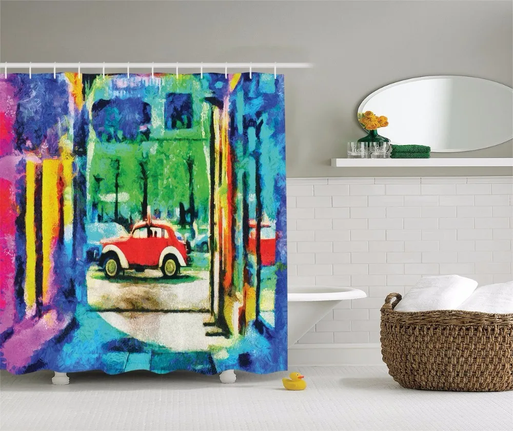 High Quality Arts Shower Curtains Oil Painting View From Colorful