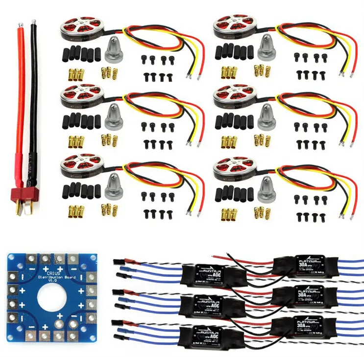 

JMT Assembled Kit 30A ESC +750KV Motor + KK Connection Board Connectors Dean T Plug Wire for 6-Aix Drone Hexacopter F04997-C