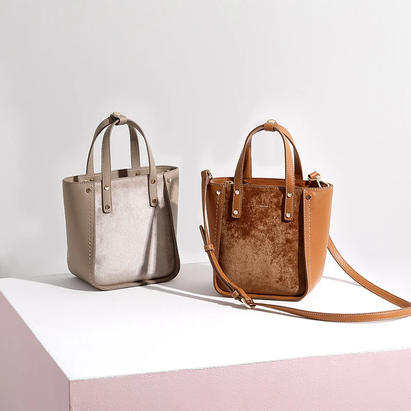 

LACATTURA Women Vintage Bucket Bags Designer Fashion Velvet Tote Bag Luxury Leather Handbag Shoulder Bags Crossbody for Lady