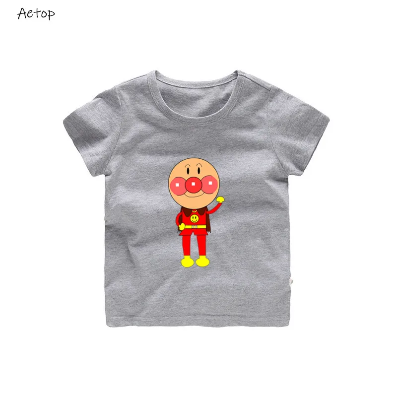 Anpanman/футболка для маленьких мальчиков и девочек летние детские топы, футболка детская повседневная мягкая одежда b224 - Цвет: grey