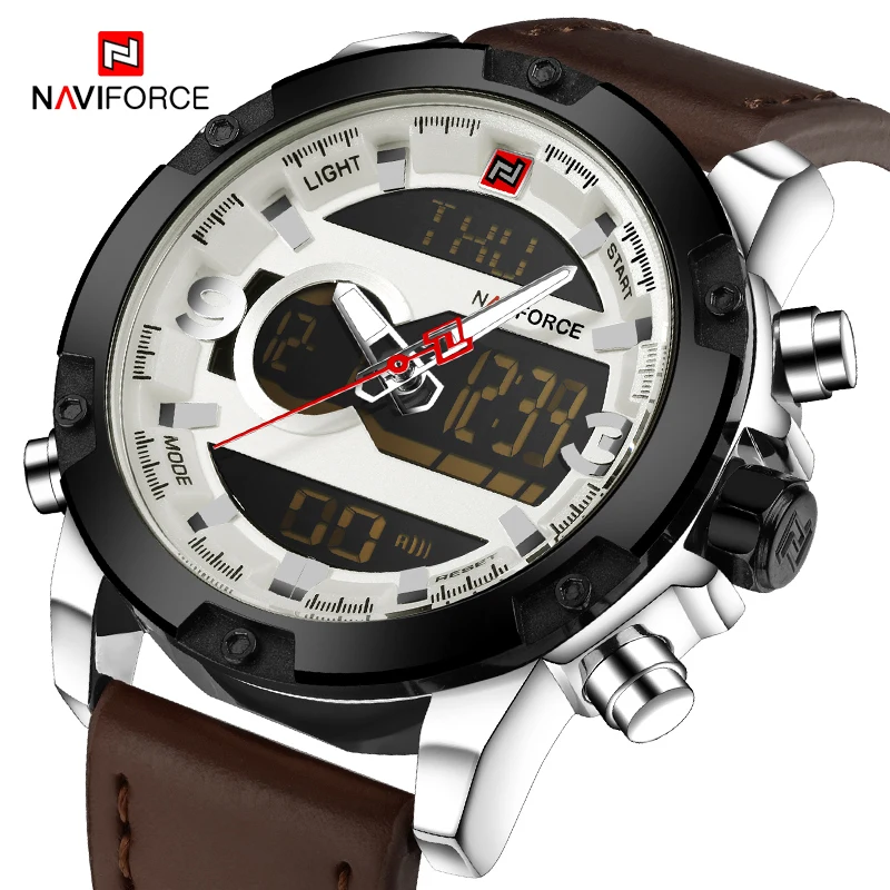 Naviforce negócios masculino militar esporte relógio masculino pulseira de couro quartzo relógio de pulso masculino à prova dwaterproof água relógios relogio masculino|Relógios de quartzo| | -