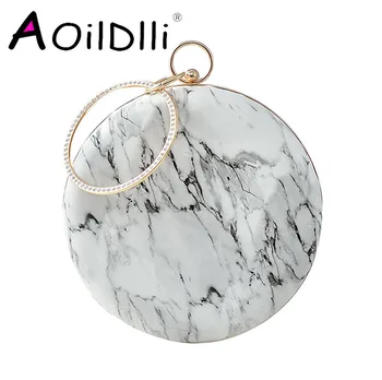 

New 2018 Women messenger bag brand fashion unqique Round Wallet Lady Shoulder bag hoop portable Crossbody Marble Clutch handbag