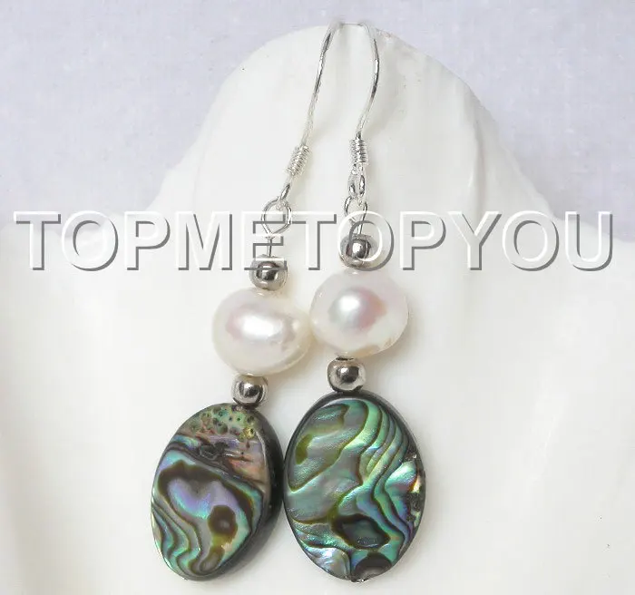 

hot sell new - wholesale Charming! 16X12mm Abalone shell white pearls earrings 925ss
