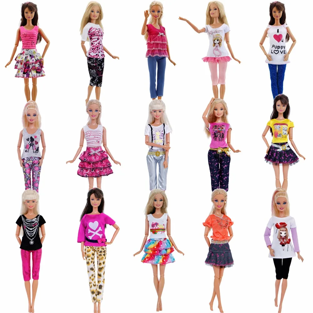 5 Sets Hangmade Mixed Style Outfits Mini Dress Blouse Pants Cute Skirts